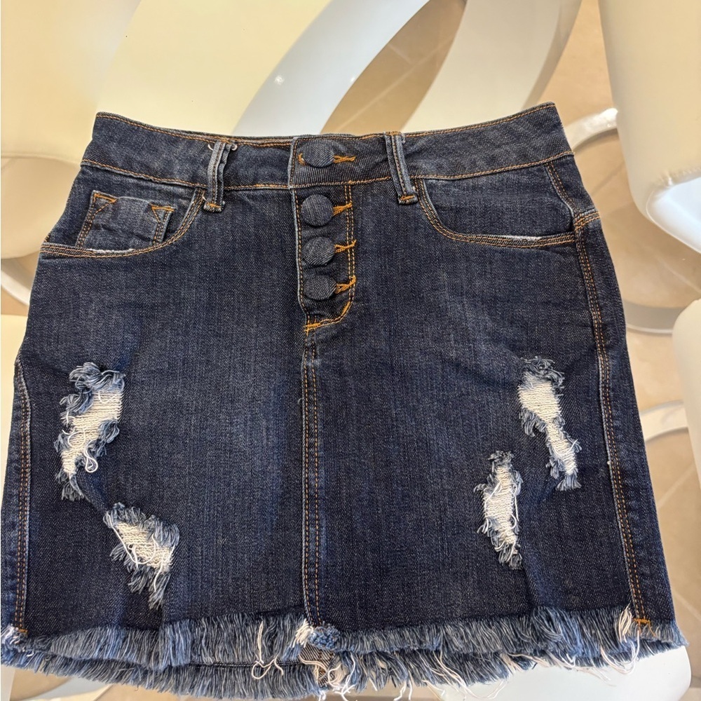Denim Distressed Mini Skirt